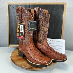 Ariat Tombstone Ostrich Print Western Cowboy Boots Premium Leather 5.5B NEW